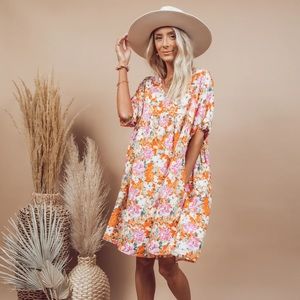 Short Sleeve Printed Floral Dress